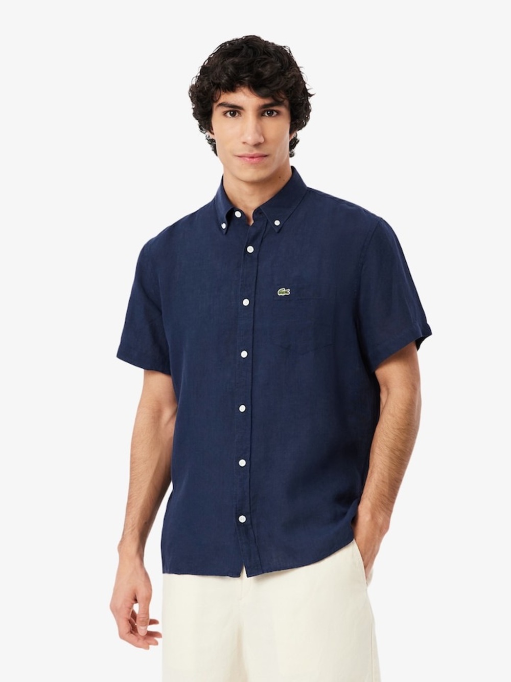 Lacoste Men's Short Sleeve Linen Shirt